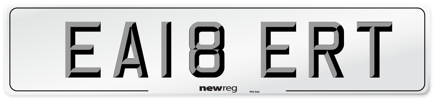 EA18 ERT Number Plate from New Reg